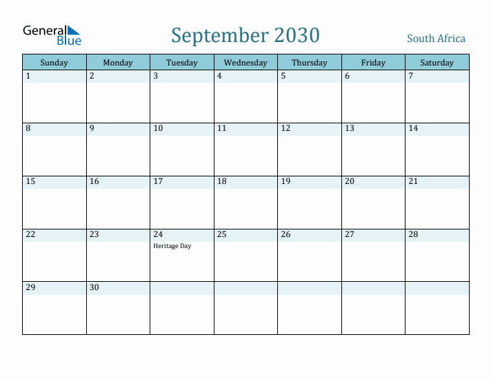 September 2030 Calendar with Holidays