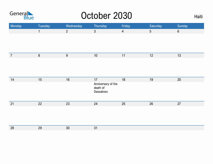 Fillable October 2030 Calendar