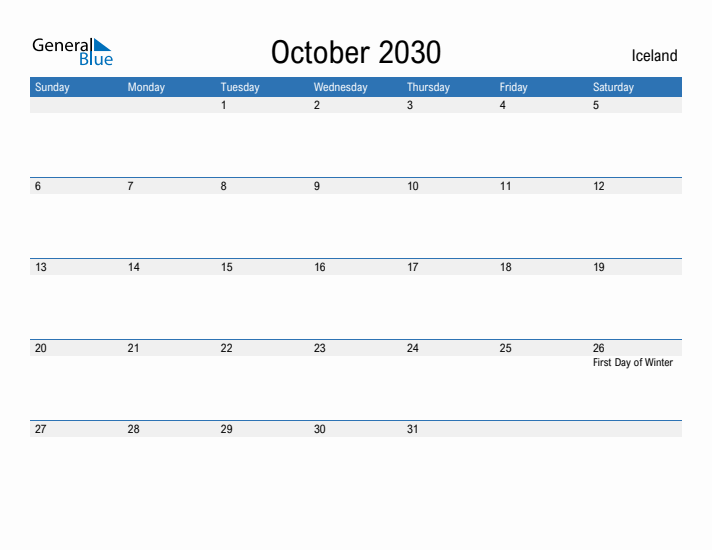 Fillable October 2030 Calendar