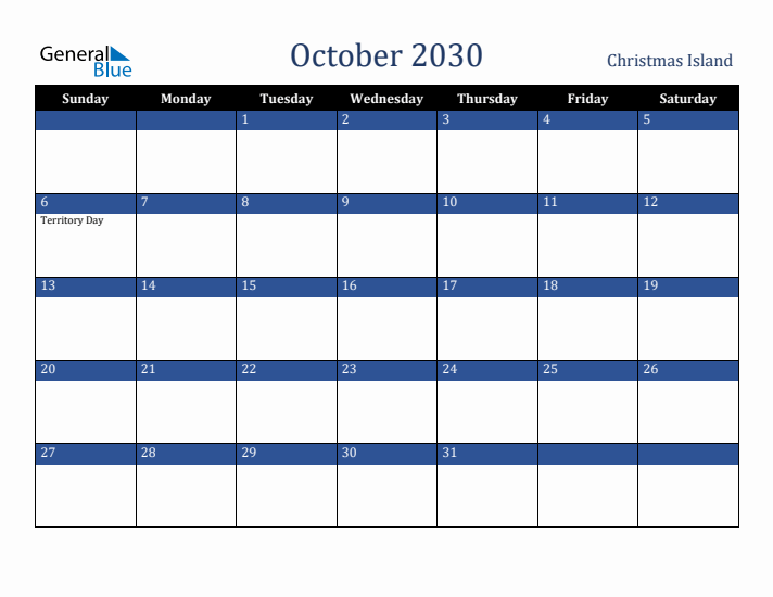 October 2030 Christmas Island Calendar (Sunday Start)