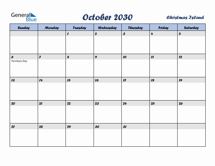 October 2030 Calendar with Holidays in Christmas Island