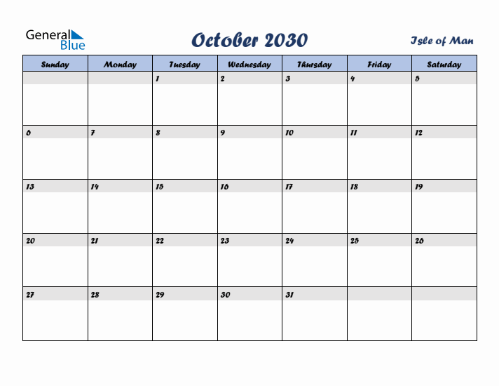 October 2030 Calendar with Holidays in Isle of Man