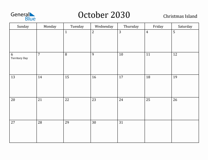 October 2030 Calendar Christmas Island