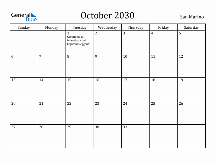 October 2030 Calendar San Marino