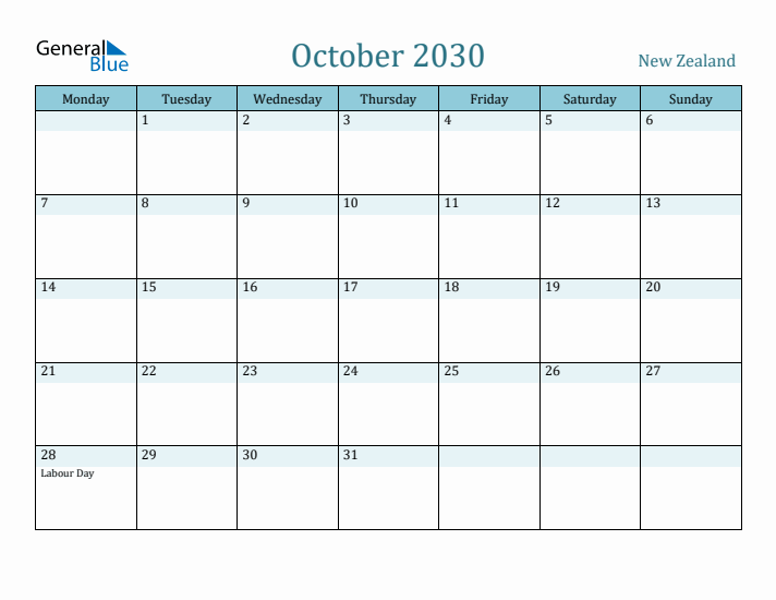 October 2030 Calendar with Holidays