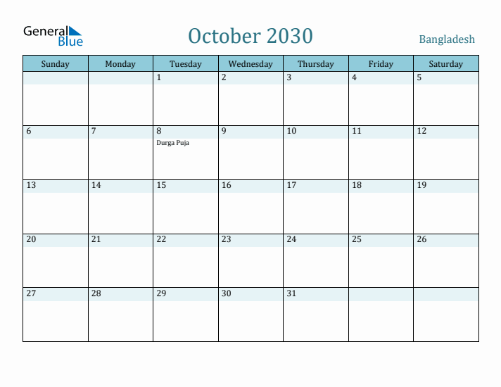 October 2030 Calendar with Holidays