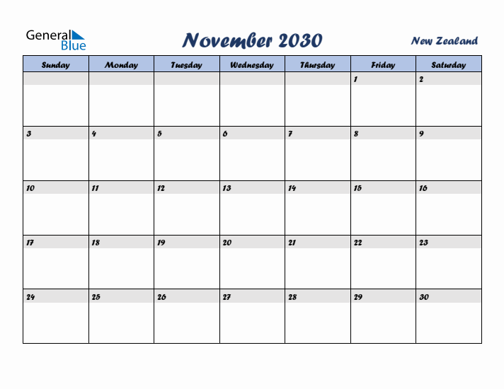 November 2030 Calendar with Holidays in New Zealand