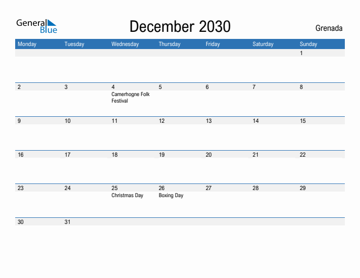 Fillable December 2030 Calendar