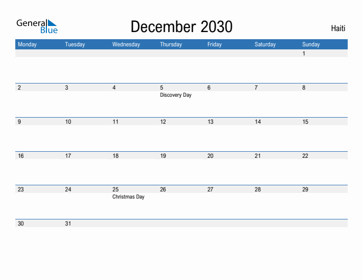 Fillable December 2030 Calendar