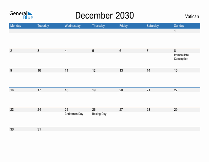 Fillable December 2030 Calendar