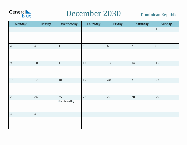 December 2030 Calendar with Holidays