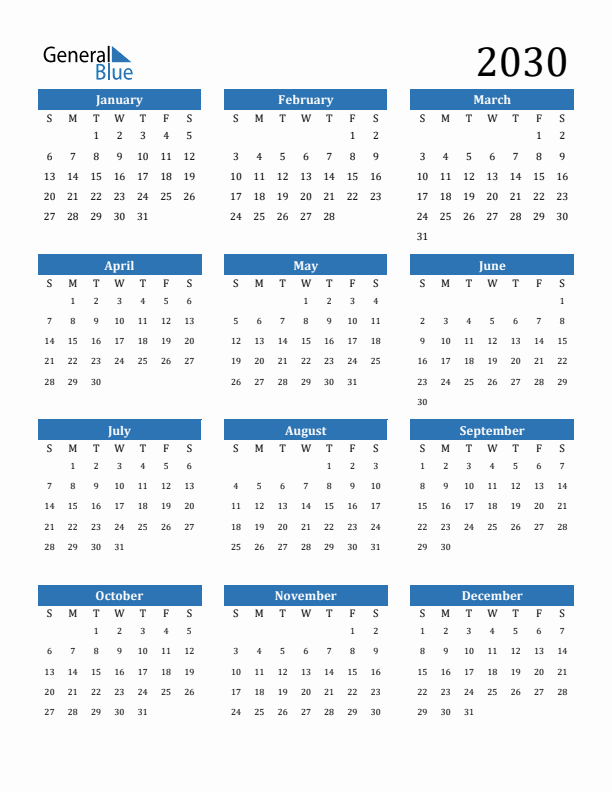 2030 Calendar