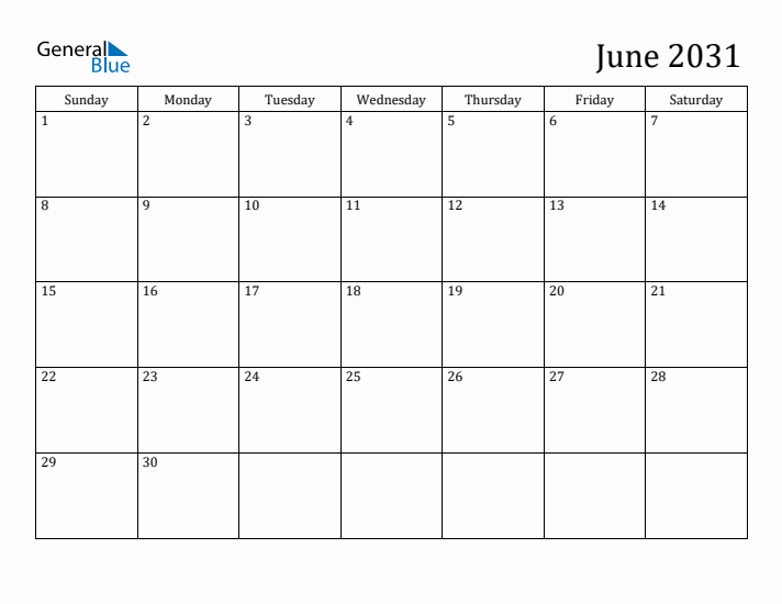 June 2031 Calendar