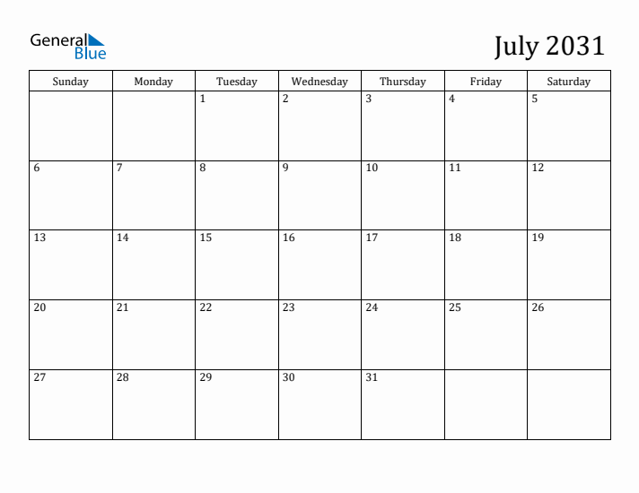 July 2031 Calendar