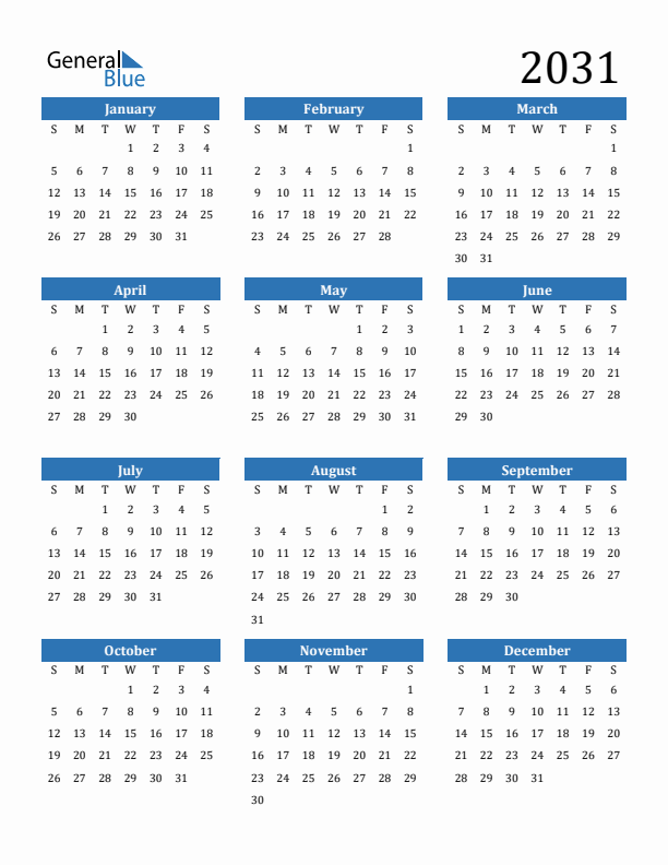 2031 Calendar