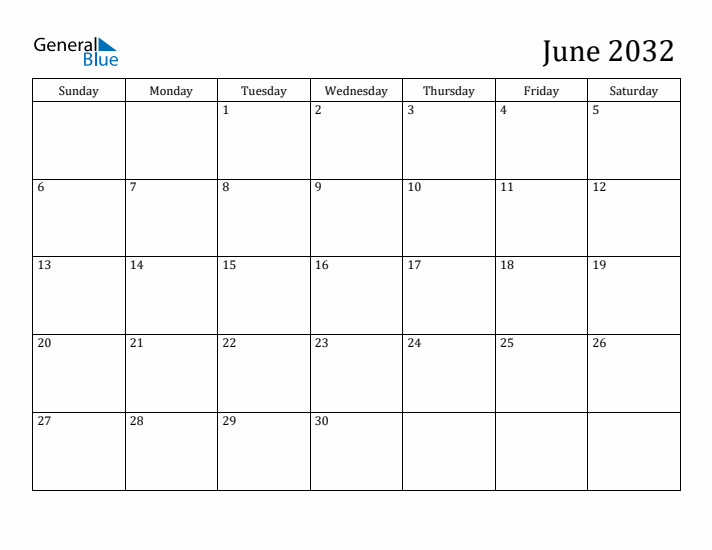 June 2032 Calendar