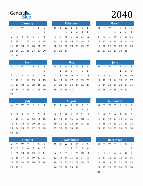 2040 Calendar