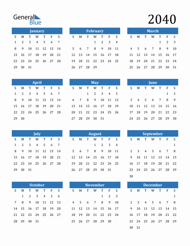 2040 Calendar