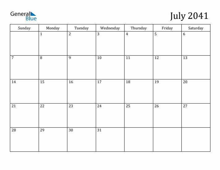 July 2041 Calendar