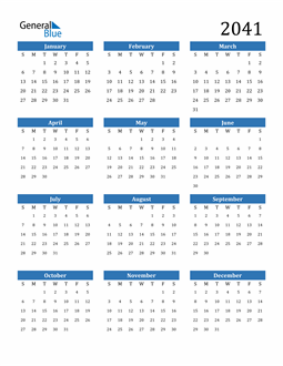 2041 Calendar (PDF, Word, Excel)