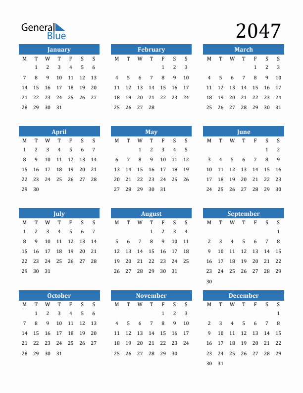 2047 Calendar
