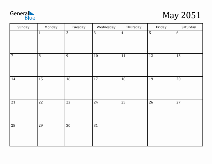 May 2051 Calendar