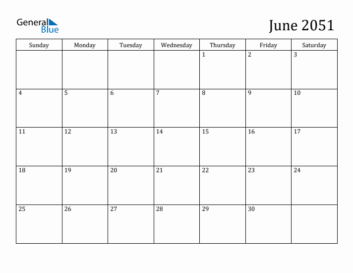 June 2051 Calendar