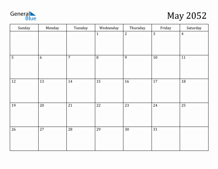 May 2052 Calendar