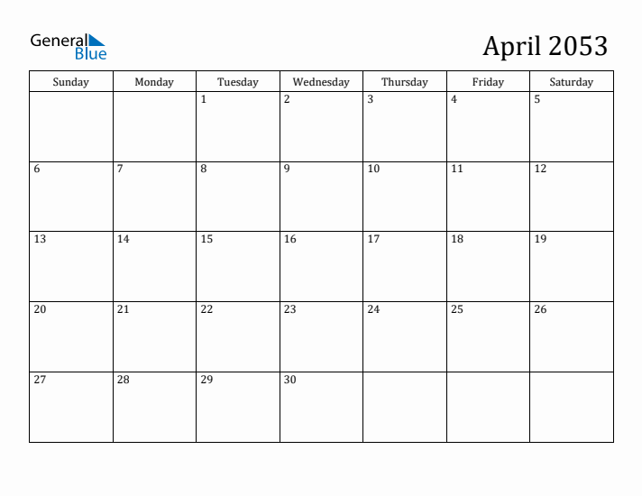 April 2053 Calendar