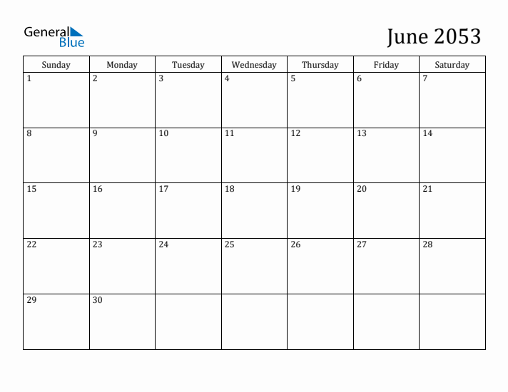 June 2053 Calendar