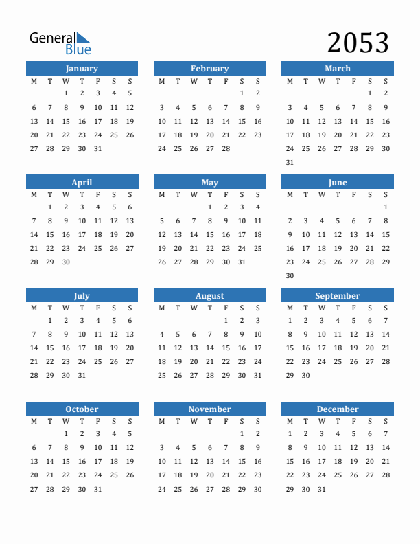 2053 Calendar