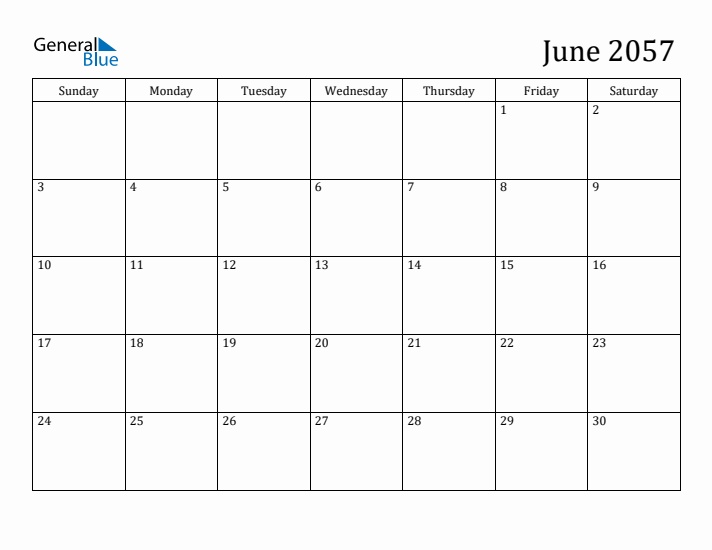 June 2057 Calendar