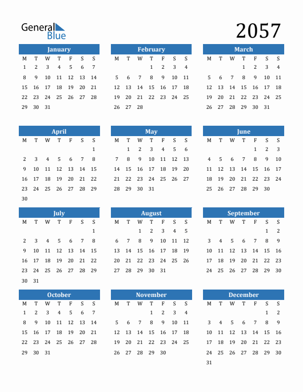 2057 Calendar