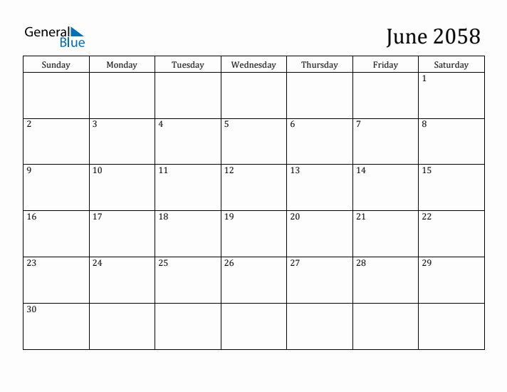 June 2058 Calendar