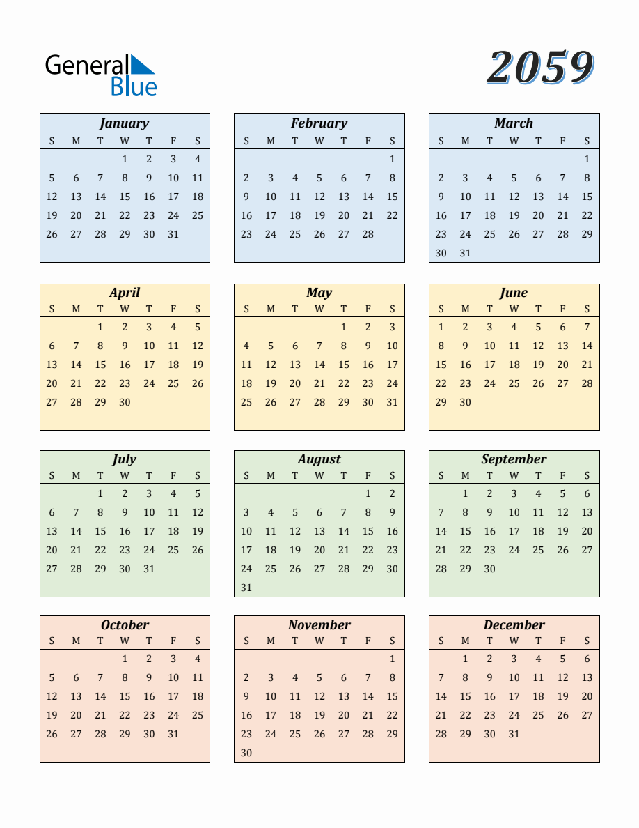 Calendar for Year 2059