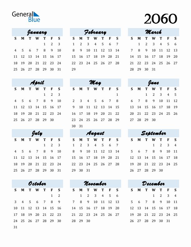 Calendar 2060 Free Download and Print