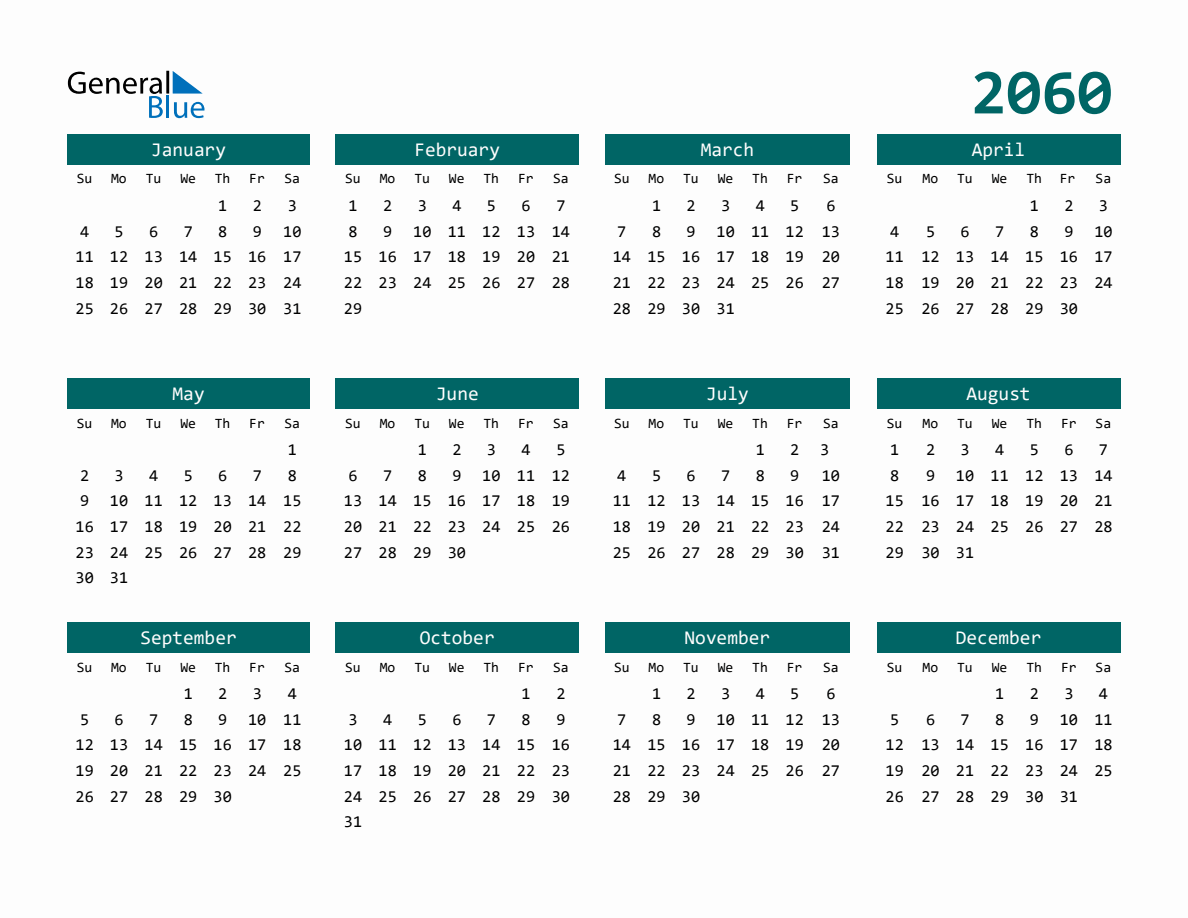 2060 Full-Year Calendar