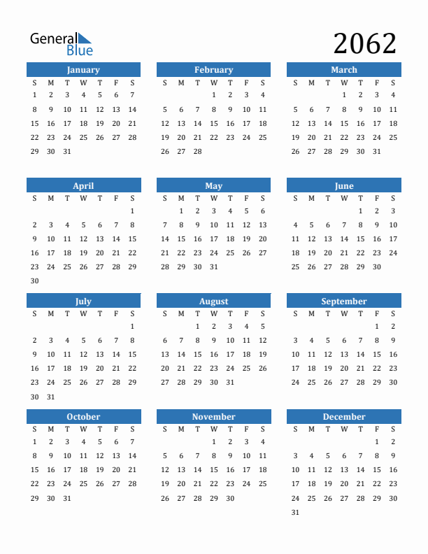 2062 Calendar