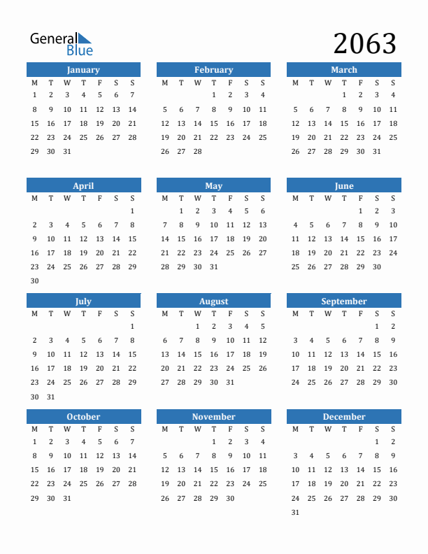 2063 Calendar