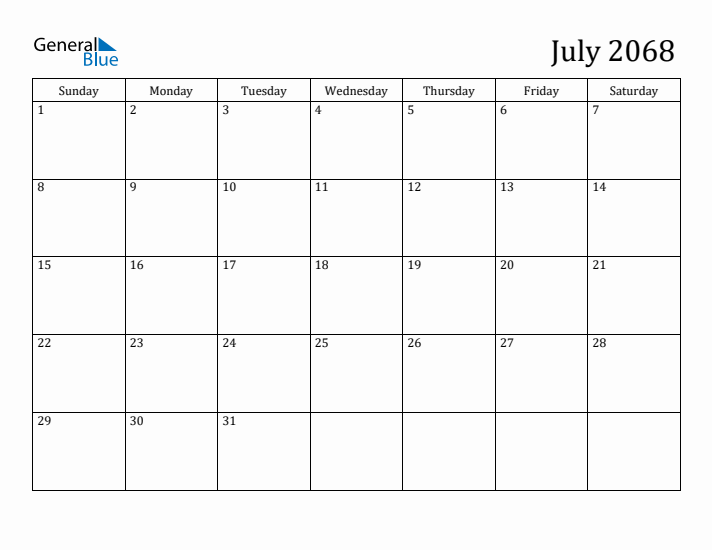 July 2068 Calendar