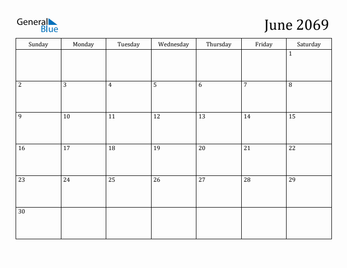 June 2069 Calendar