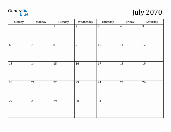 July 2070 Calendar