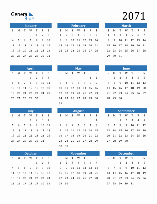 2071 Calendar