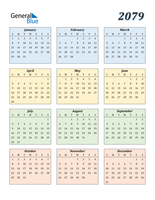 2079 Calendar (PDF Word Excel)