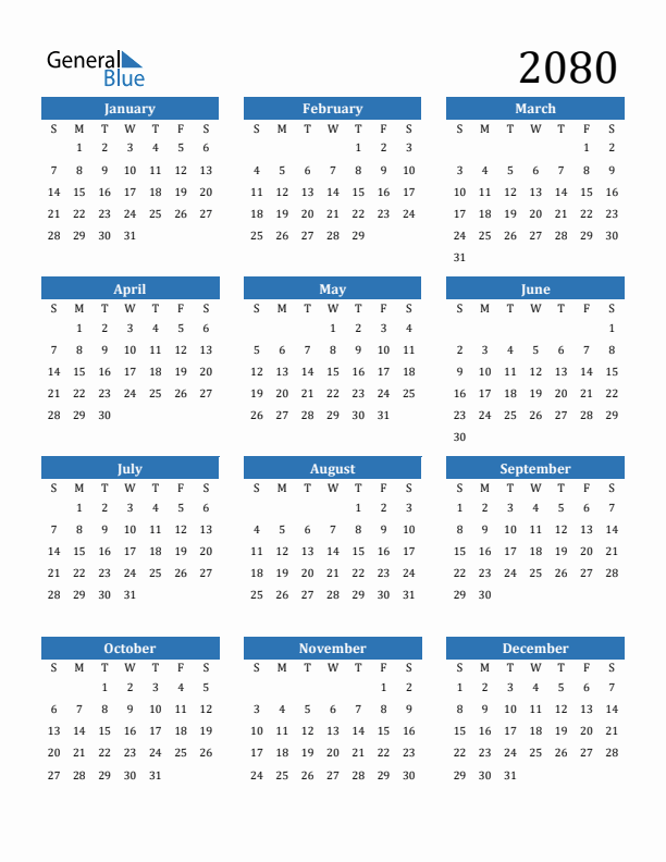 2080 Calendar