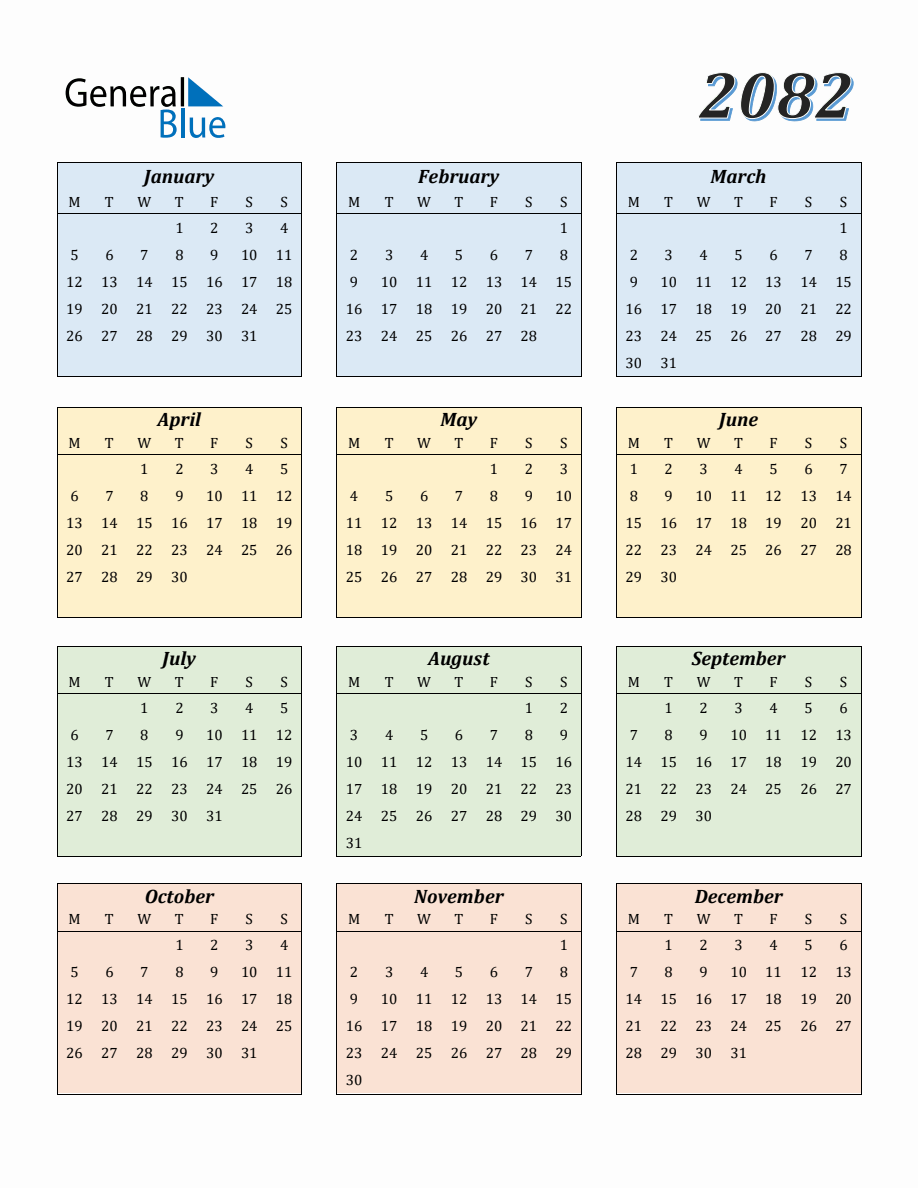 Calendar for Year 2082
