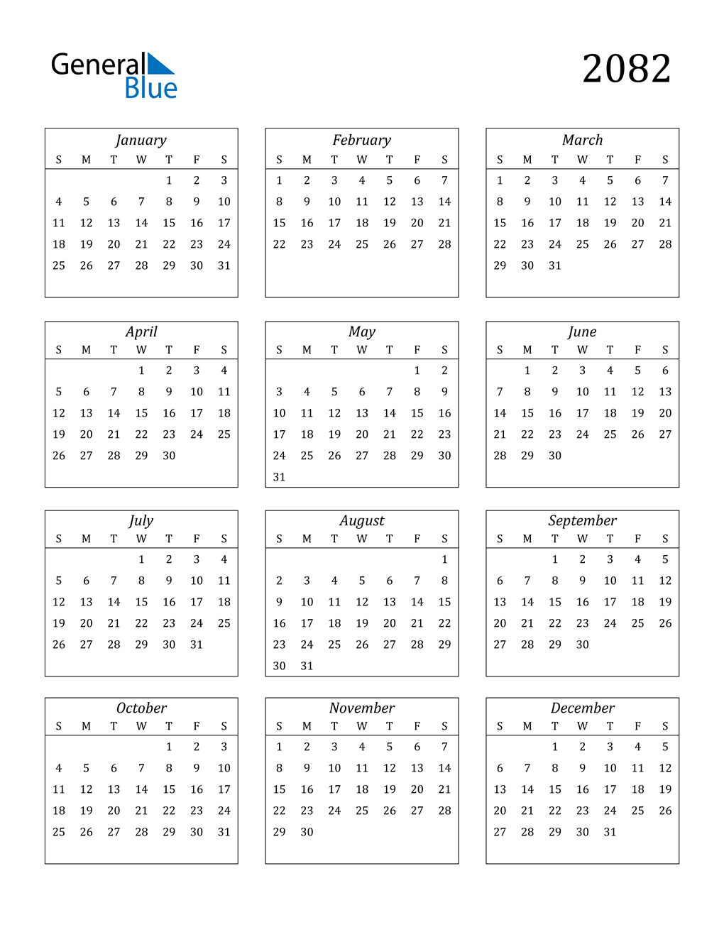 2082 Calendar Pdf Word Excel