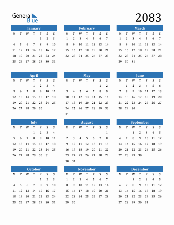 2083 Calendar
