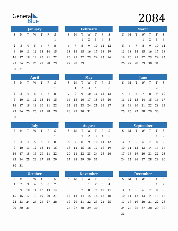 2084 Calendar