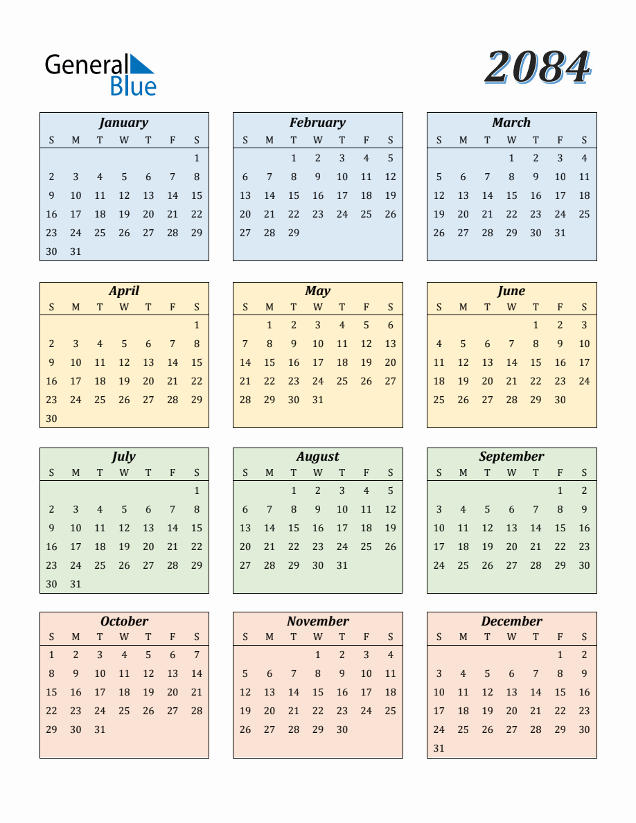 Calendar for Year 2084